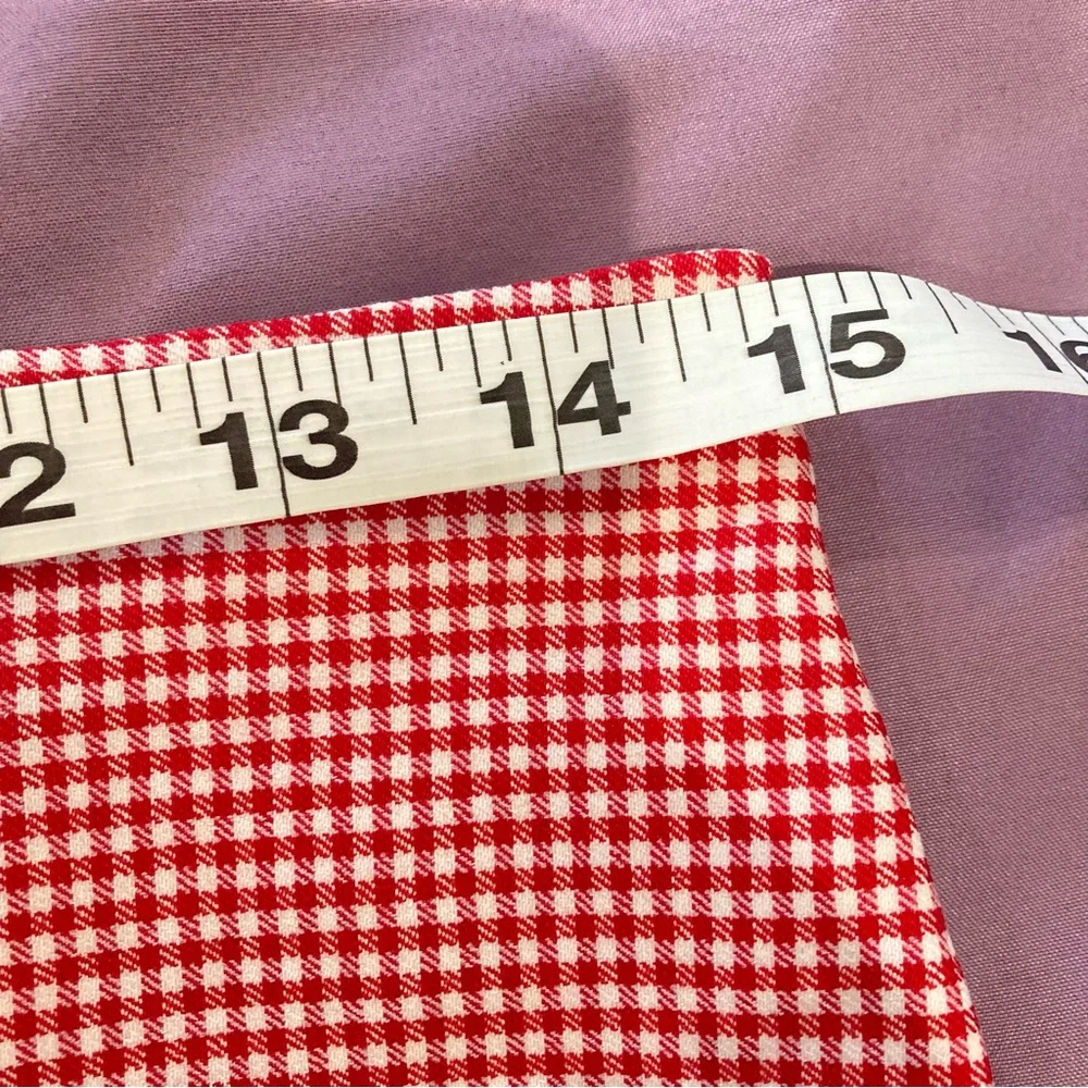 New York and Company red and white gingham midi pencil skirt lace trim - Picture 8 of 11